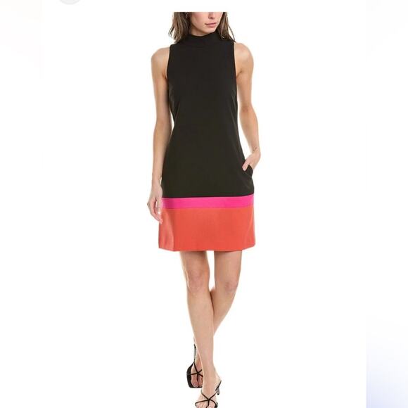 NWT Nordstrom Tahari 6 Sleeveless $129 Halter Neck Color Block Dress - Picture 1 of 2